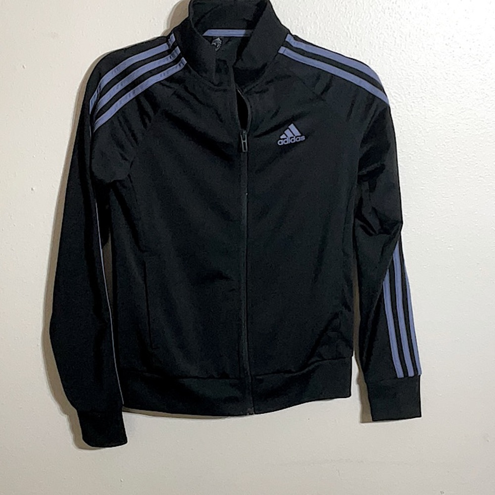 Adidas Black Jacket with Lavender Stripes